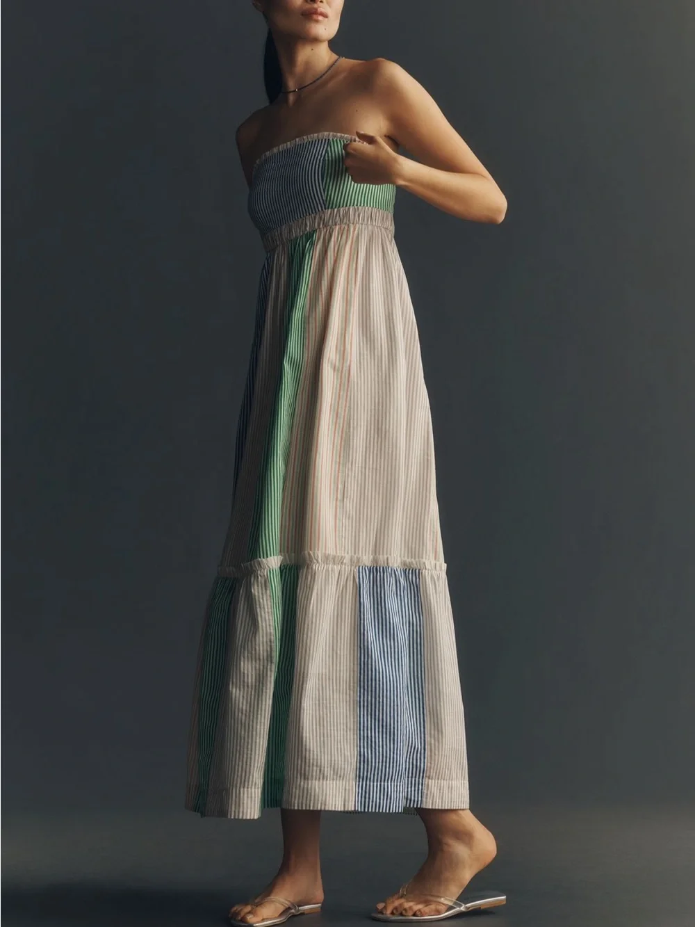 MAEVE COTTON STRAPLESS COLORBLOCK MIDI DRESS - Picture 2 of 4
